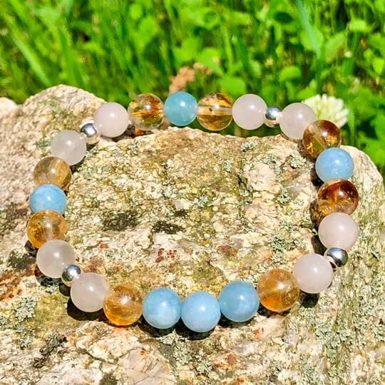 Minerální náramek akvamarín, citrín, křišťál - ZÁZRAČNÝ (stříbro Ag925)